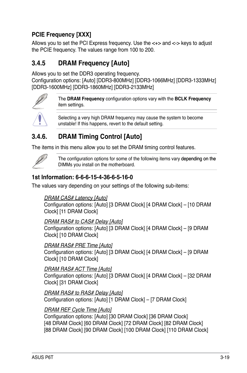 5 dram frequency [auto, Dram timing control [auto, Dram frequency -19 | Dram timing control -19 | Asus P6T User Manual | Page 87 / 188