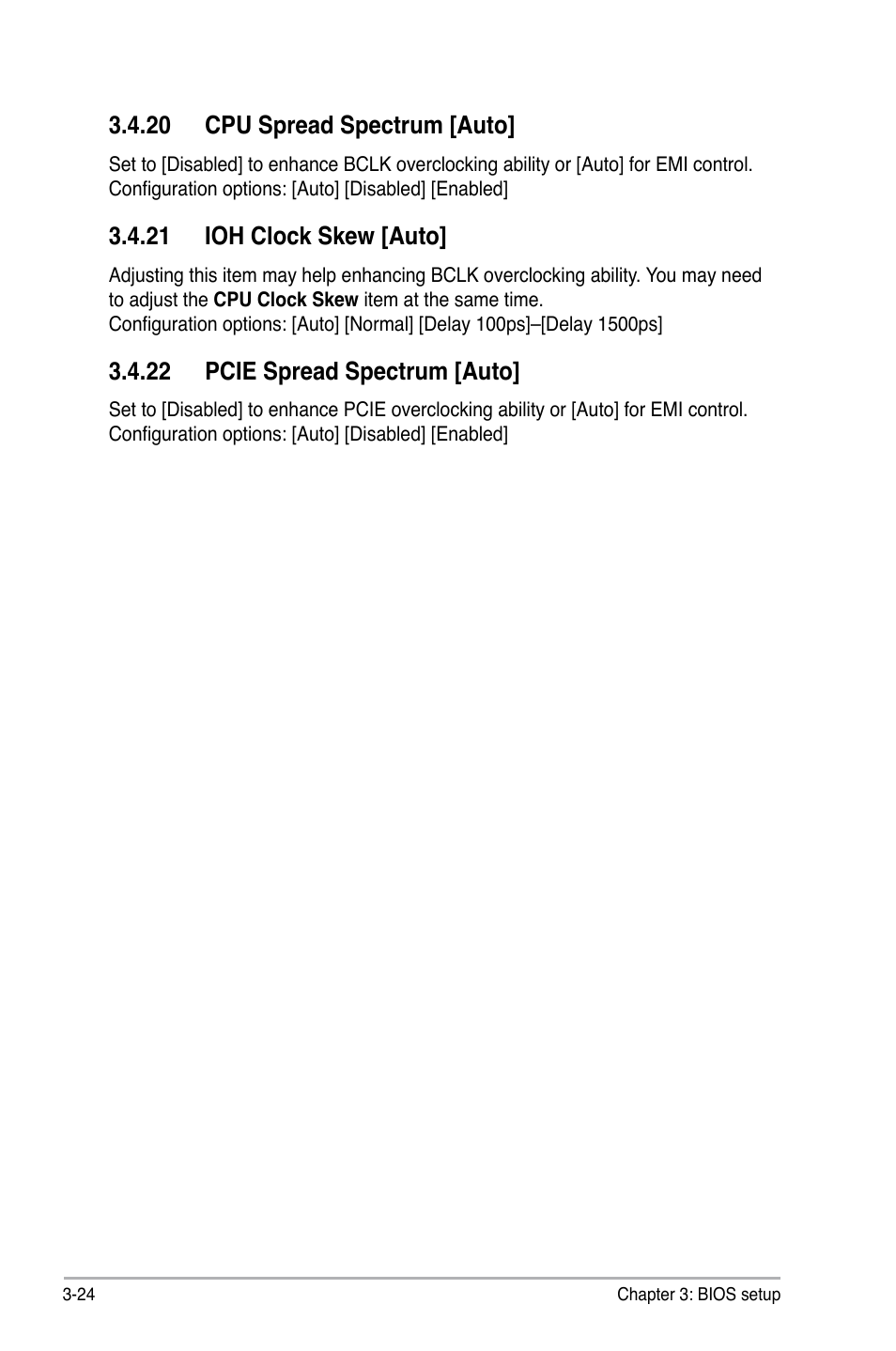 20 cpu spread spectrum [auto, 21 ioh clock skew [auto, 22 pcie spread spectrum [auto | Asus P6T User Manual | Page 92 / 188
