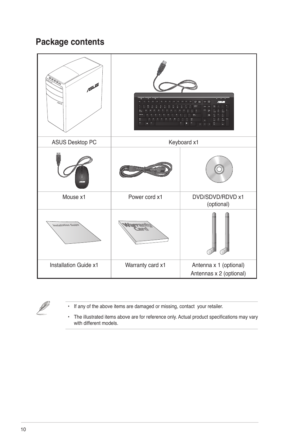Package contents | Asus M51AC User Manual | Page 10 / 72