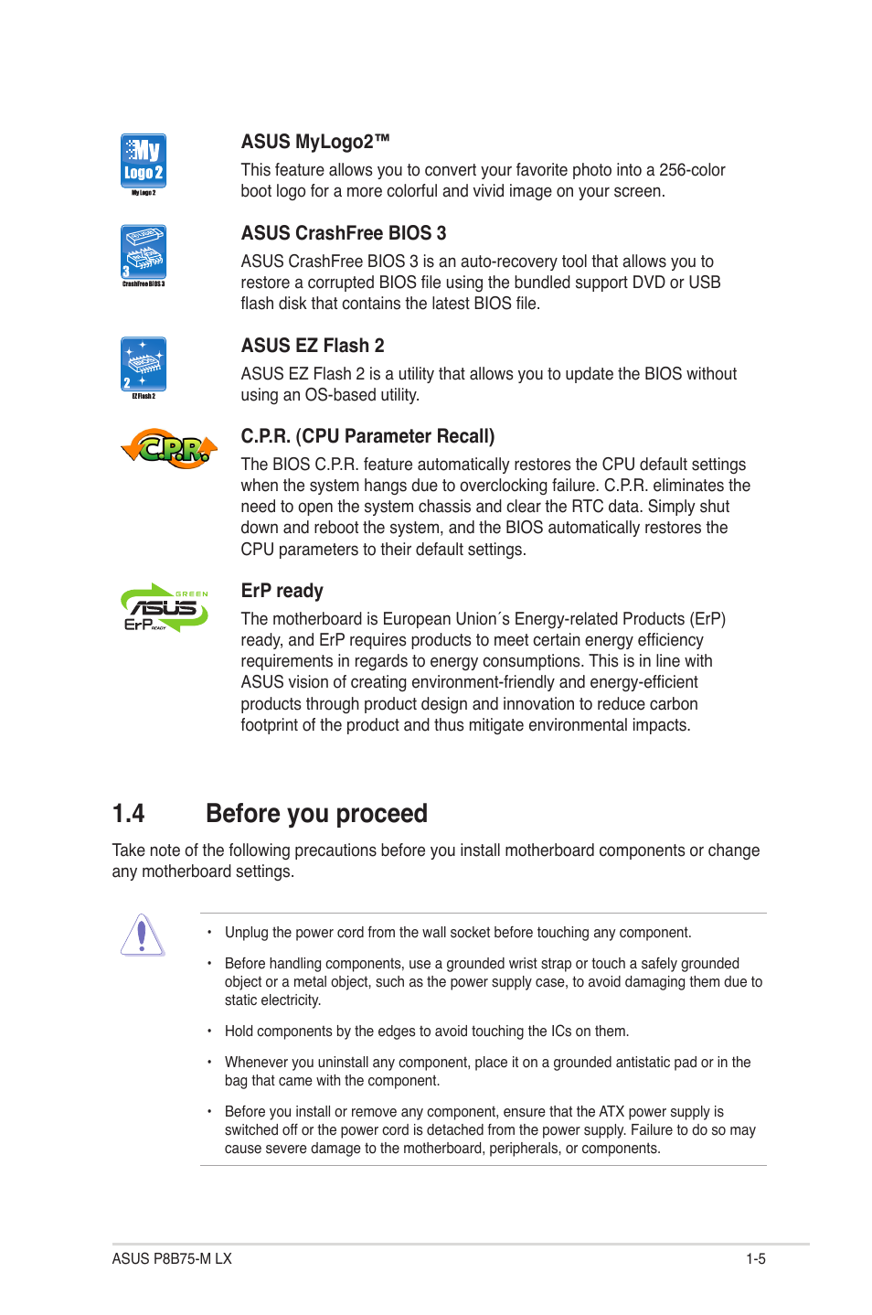 4 before you proceed, Before you proceed -5 | Asus P8B75-M LX/TW User Manual | Page 15 / 76