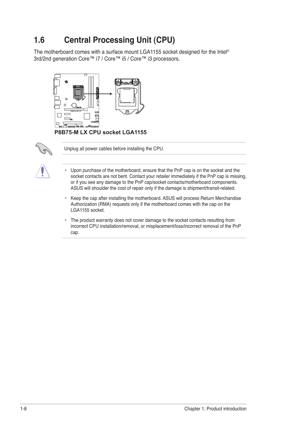 6 central processing unit (cpu), Central processing unit (cpu) -8 | Asus P8B75-M LX/TW User Manual | Page 18 / 76