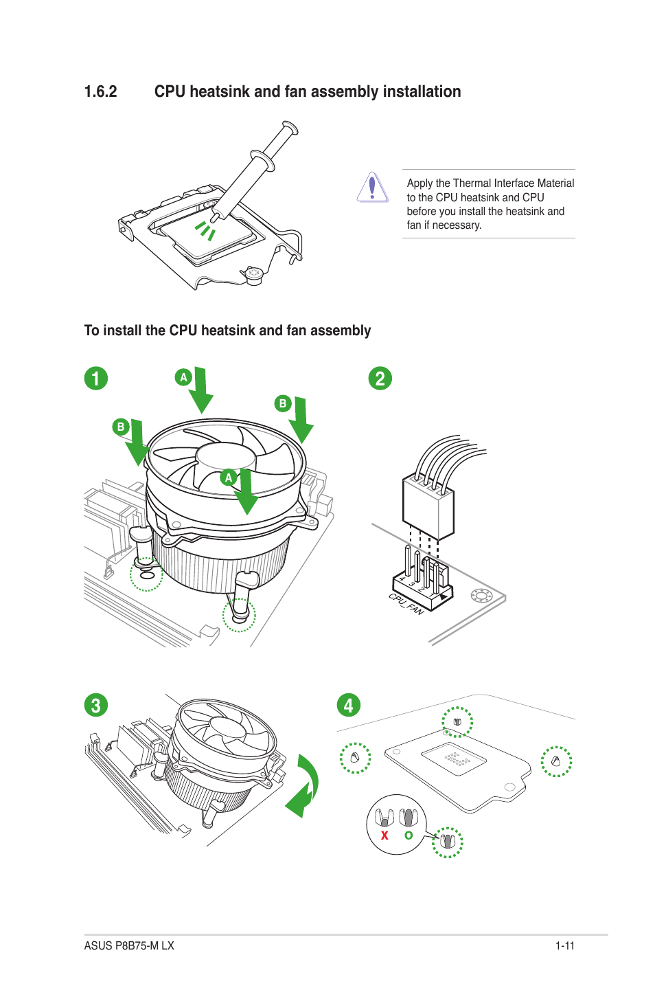 2 cpu heatsink and fan assembly installation, Cpu heatsink and fan assembly installation -11 | Asus P8B75-M LX/TW User Manual | Page 21 / 76