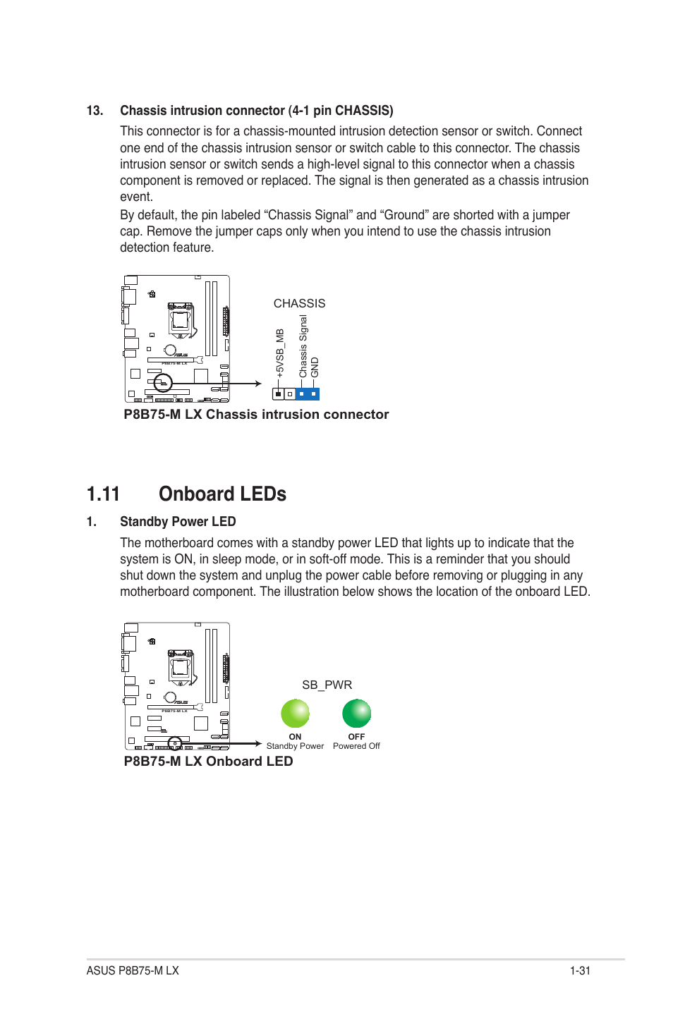 11 onboard leds, 11 onboard leds -31 | Asus P8B75-M LX/TW User Manual | Page 41 / 76
