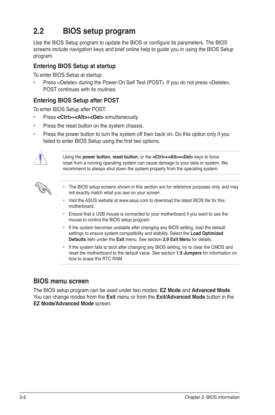 2 bios setup program, Bios setup program -6, Bios menu screen | Asus P8B75-M LX/TW User Manual | Page 50 / 76