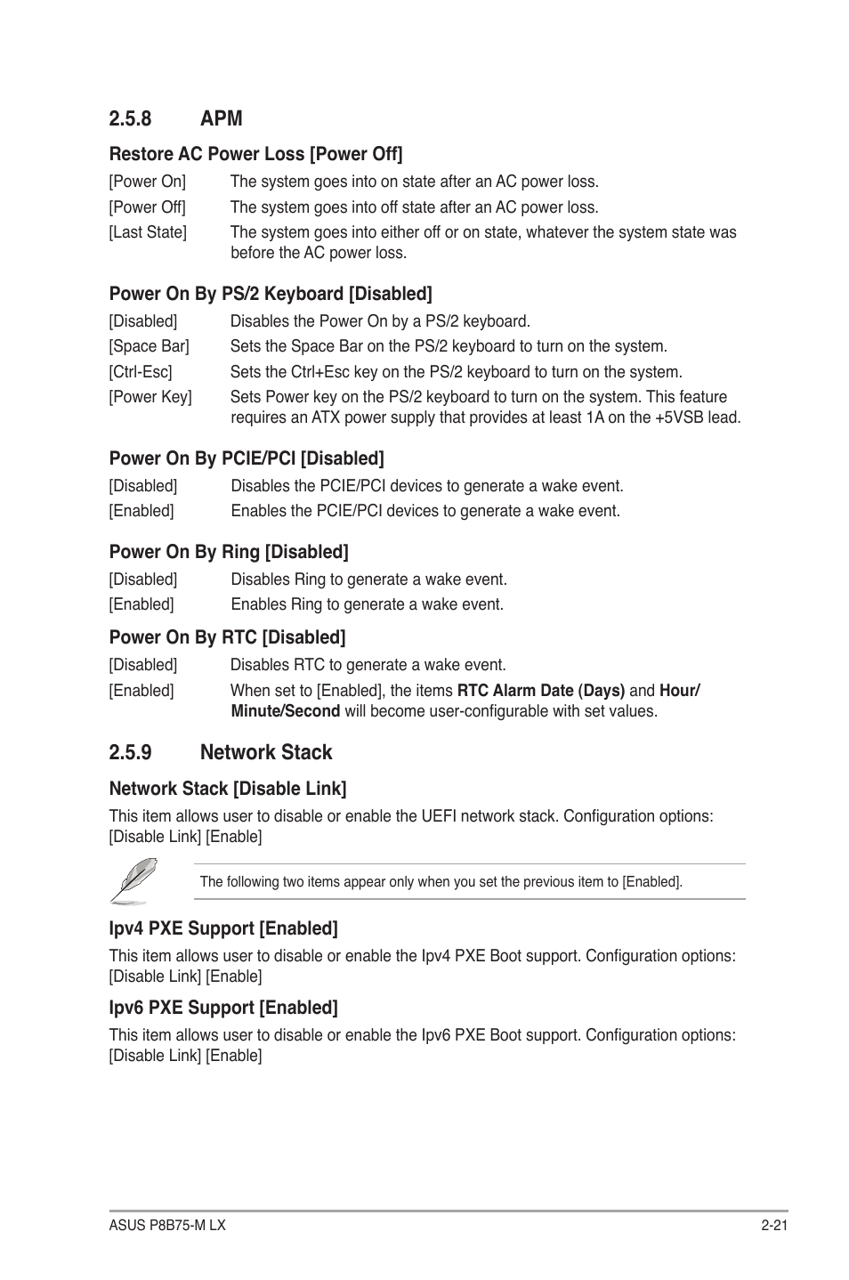 8 apm, 9 network stack, Apm -21 | Network stack -21 | Asus P8B75-M LX/TW User Manual | Page 65 / 76