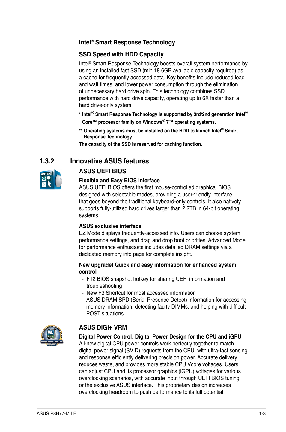 2 innovative asus features, Innovative asus features -3 | Asus P8H77-M LE User Manual | Page 13 / 76