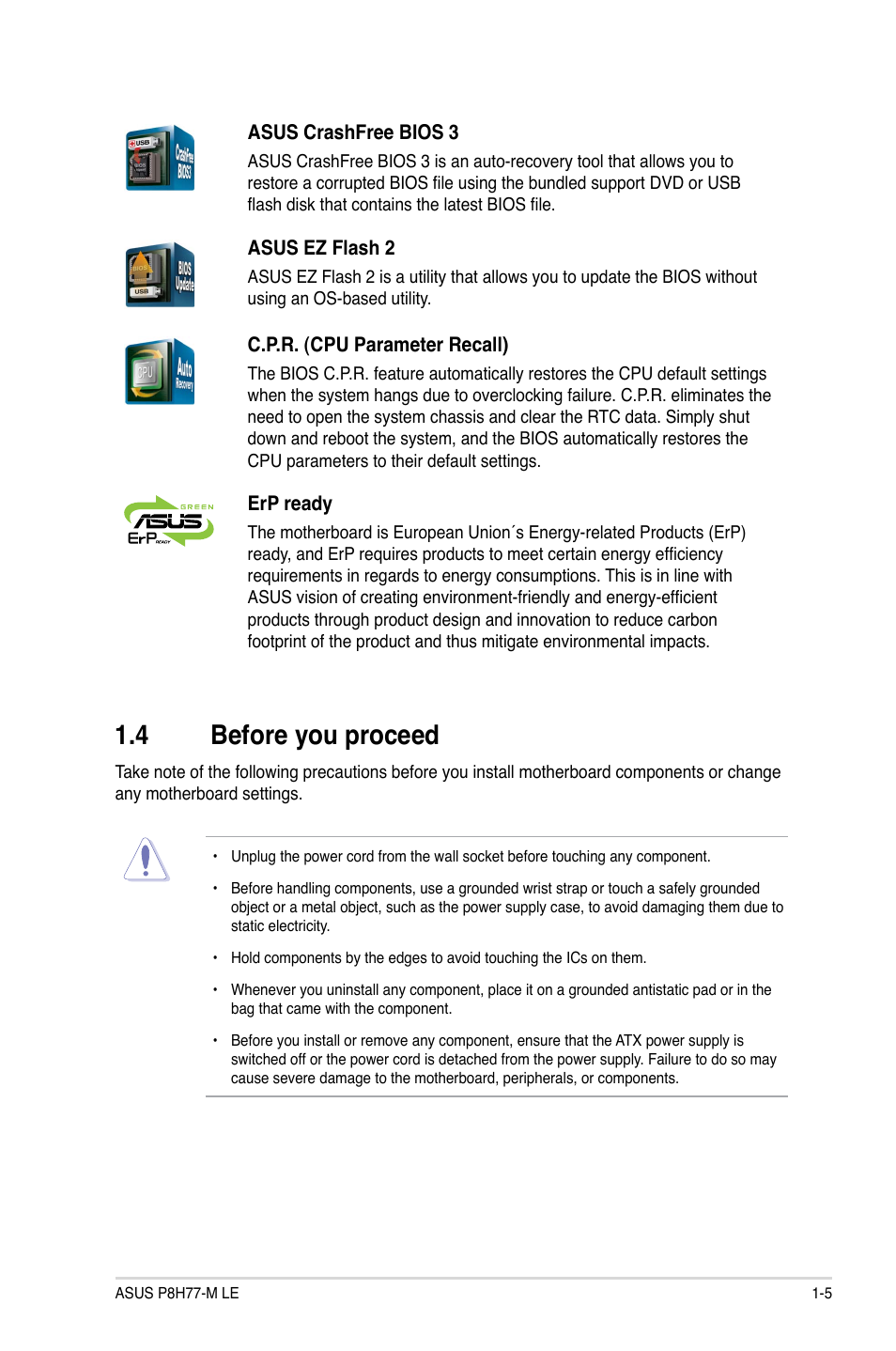 4 before you proceed, Before you proceed -5 | Asus P8H77-M LE User Manual | Page 15 / 76