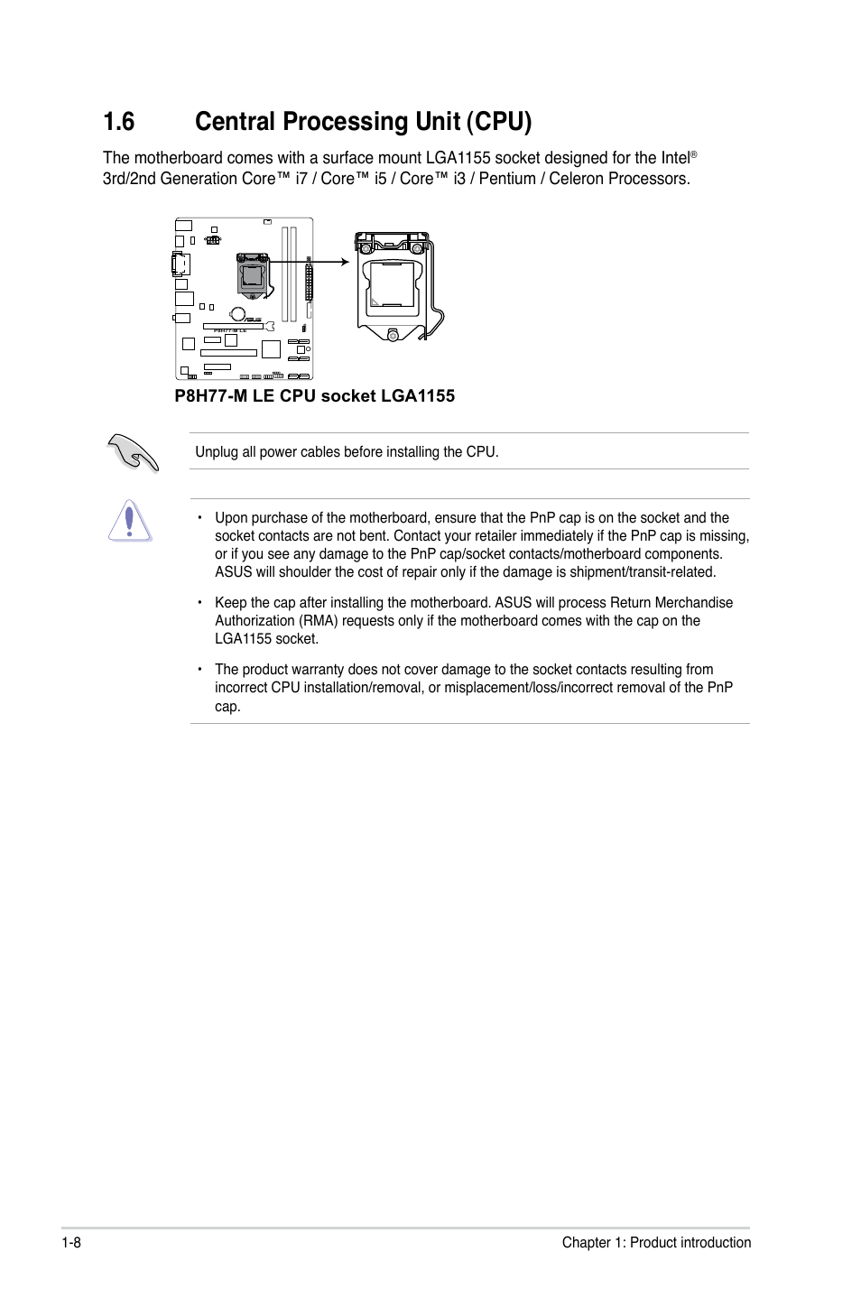 6 central processing unit (cpu), Central processing unit (cpu) -8 | Asus P8H77-M LE User Manual | Page 18 / 76