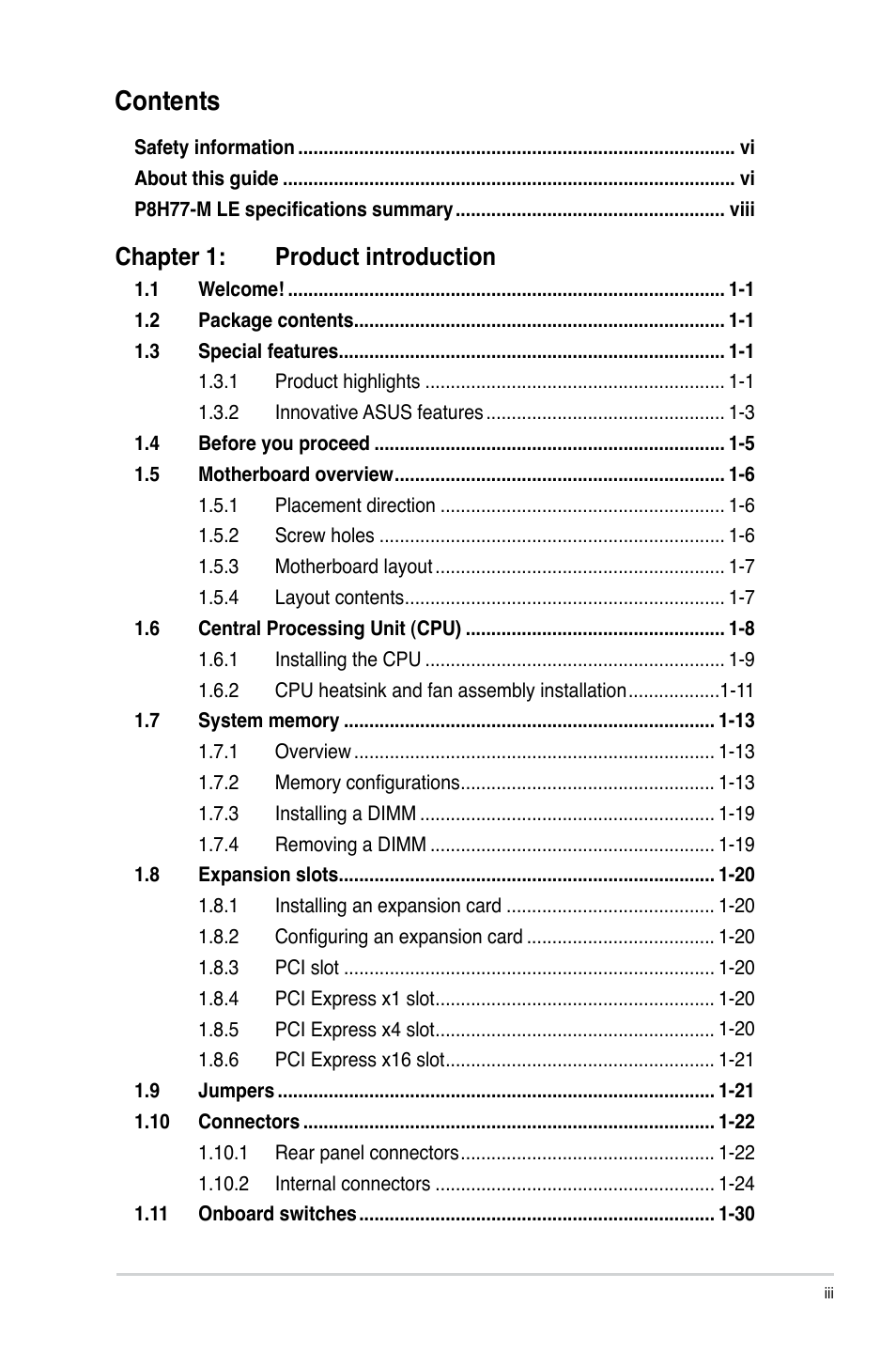 Asus P8H77-M LE User Manual | Page 3 / 76