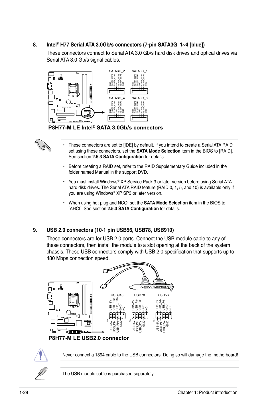 Intel, P8h77-m le intel, 28 chapter 1: product introduction | Asus P8H77-M LE User Manual | Page 38 / 76