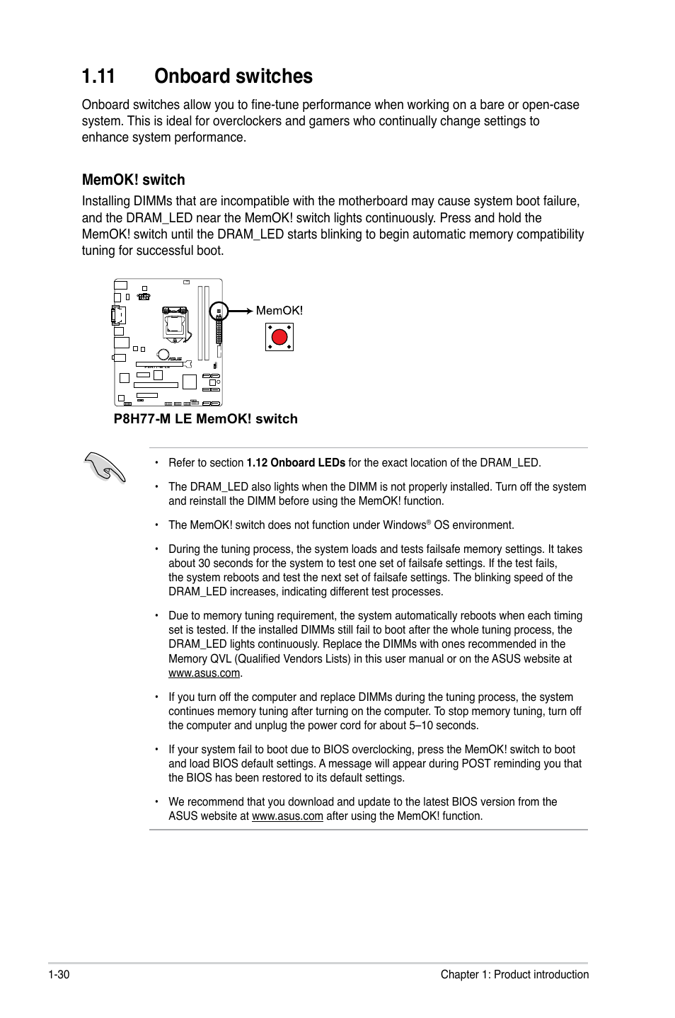 11 onboard switches, 11 onboard switches -30 | Asus P8H77-M LE User Manual | Page 40 / 76