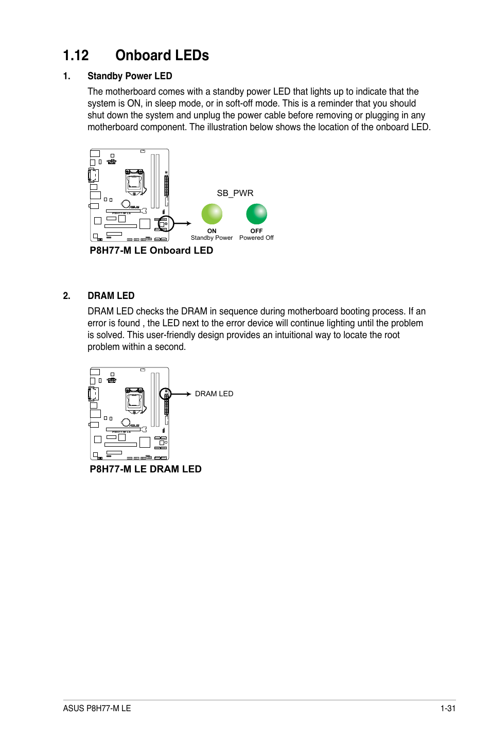12 onboard leds, 12 onboard leds -31 | Asus P8H77-M LE User Manual | Page 41 / 76