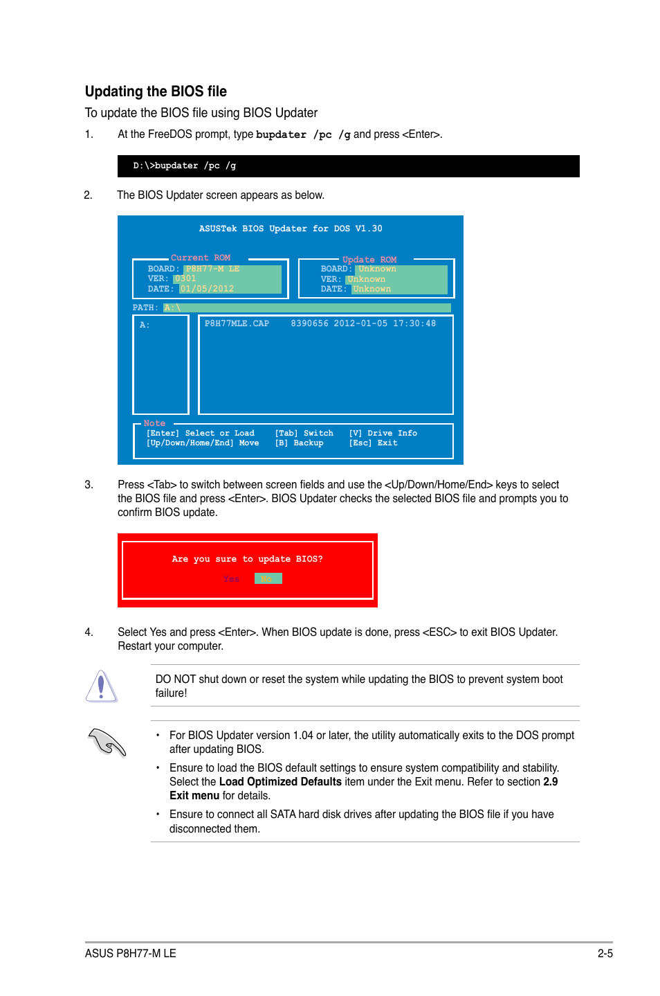 Updating the bios file | Asus P8H77-M LE User Manual | Page 47 / 76