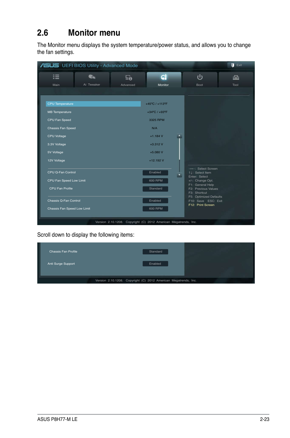 6 monitor menu, Monitor menu -23, Uefi bios utility - advanced mode | Asus P8H77-M LE User Manual | Page 65 / 76