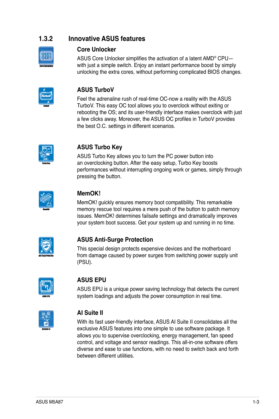 2 innovative asus features, Innovative asus features -3 | Asus M5A87 User Manual | Page 15 / 70