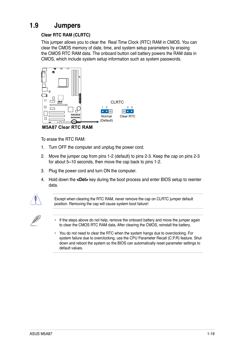 9 jumpers, Jumpers -19 | Asus M5A87 User Manual | Page 31 / 70