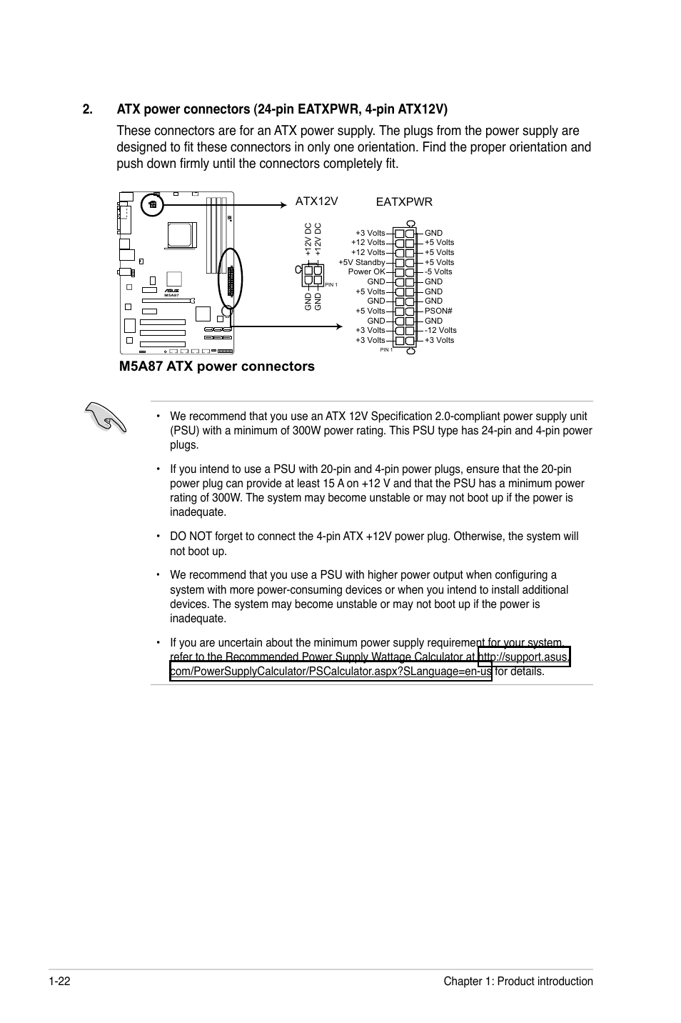 M5a87 atx power connectors | Asus M5A87 User Manual | Page 34 / 70