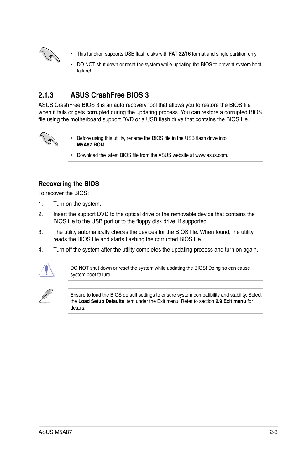 3 asus crashfree bios 3, Asus crashfree bios 3 -3 | Asus M5A87 User Manual | Page 45 / 70