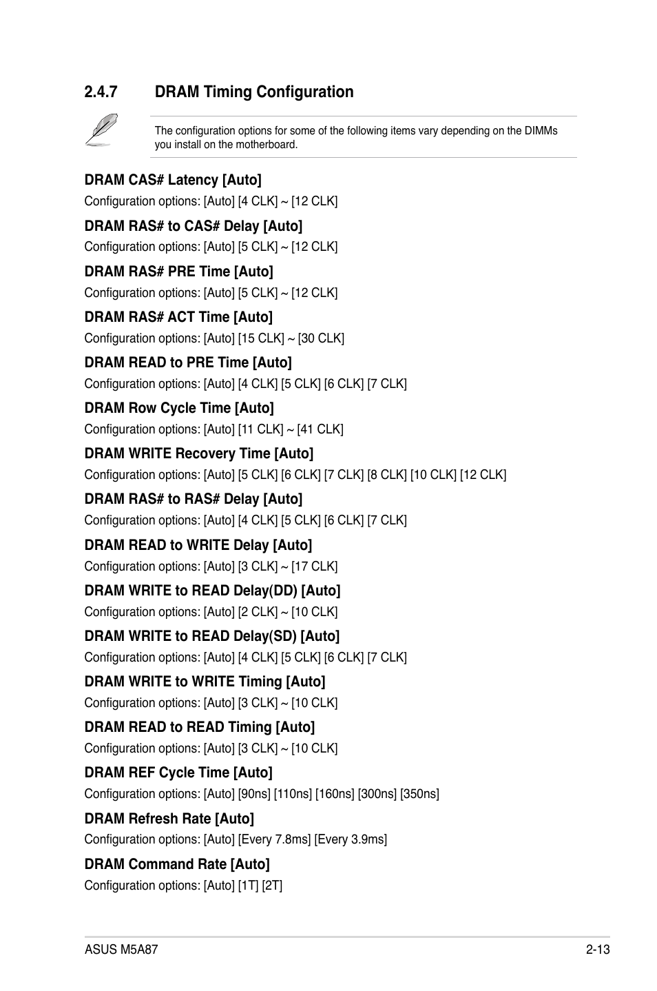 7 dram timing configuration, Dram timing configuration -13 | Asus M5A87 User Manual | Page 55 / 70