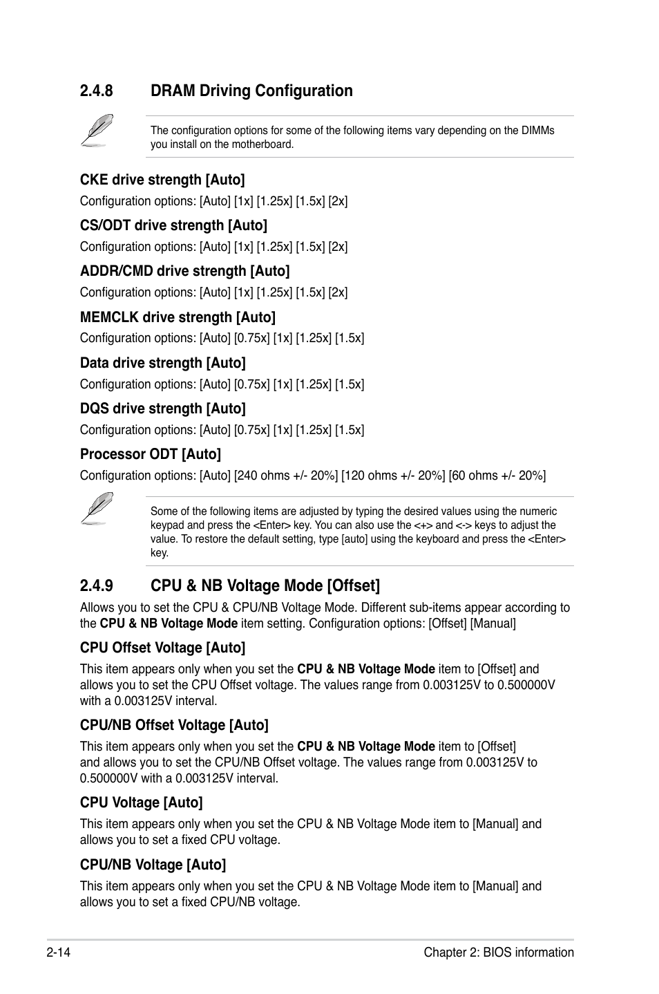 8 dram driving configuration, 9 cpu & nb voltage mode [offset, Dram driving configuration -14 | Cpu & nb voltage mode [offset] -14 | Asus M5A87 User Manual | Page 56 / 70