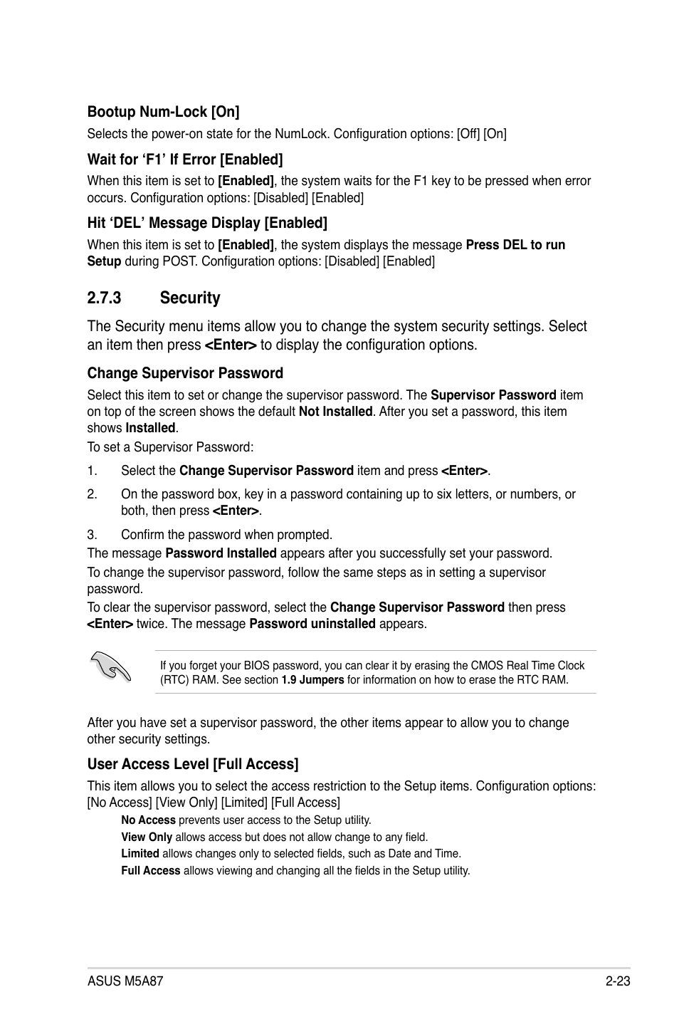 3 security, Security -23 | Asus M5A87 User Manual | Page 65 / 70