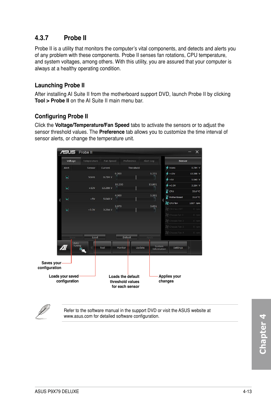 7 probe ii, Probe ii -13, Chapter 4 | Asus P9X79 DELUXE User Manual | Page 143 / 176