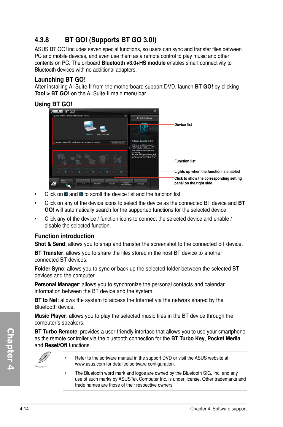 8 bt go! (supports bt go 3.0!), Bt go! (supports bt go 3.0!) -14, Chapter 4 | Asus P9X79 DELUXE User Manual | Page 144 / 176