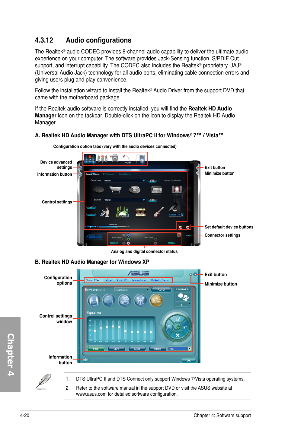 12 audio configurations, Audio configurations -20, Chapter 4 | Asus P9X79 DELUXE User Manual | Page 150 / 176