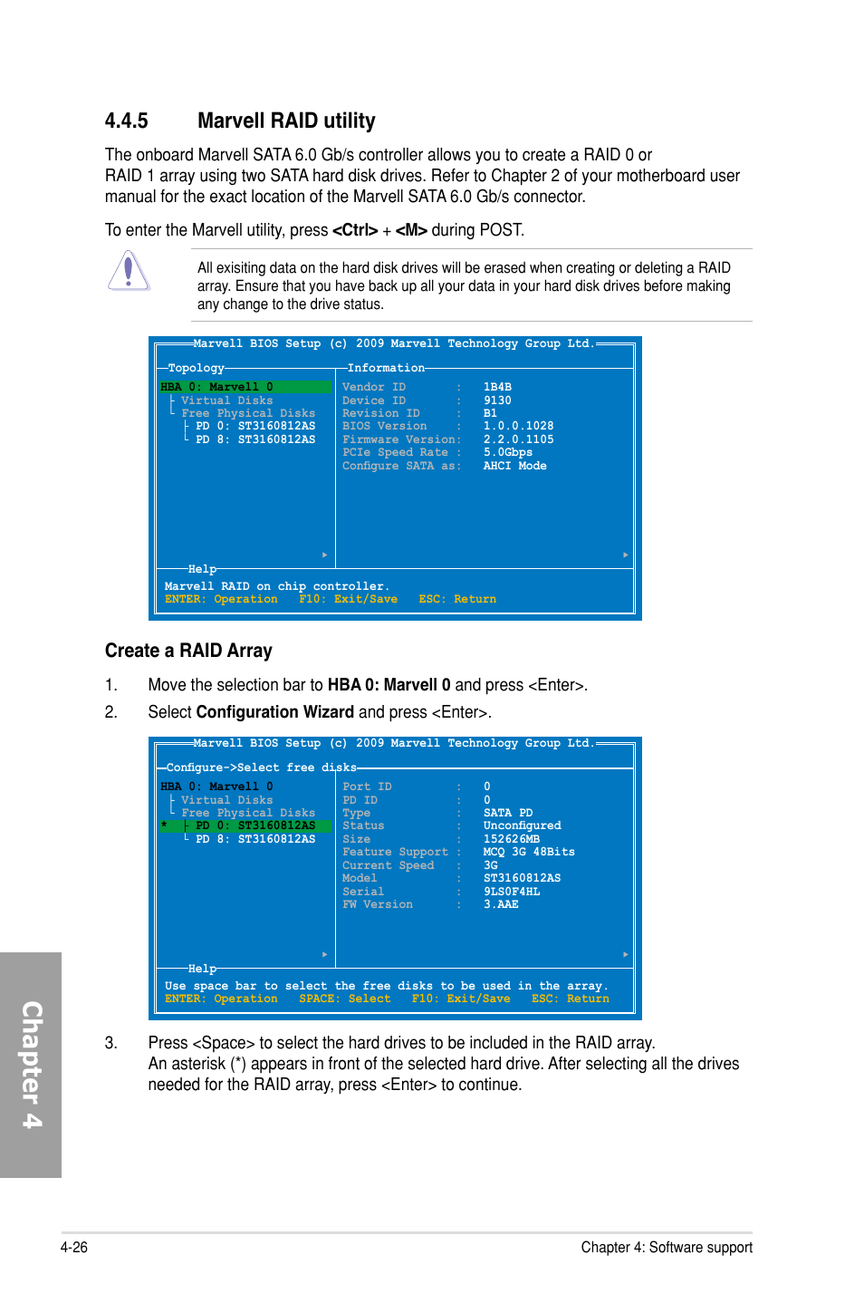 5 marvell raid utility, Marvell raid utility -26, Chapter 4 | Create a raid array | Asus P9X79 DELUXE User Manual | Page 156 / 176