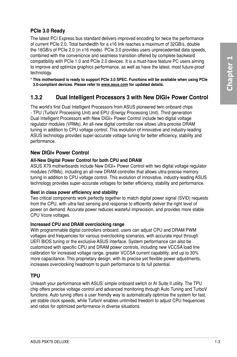 Chapter 1 | Asus P9X79 DELUXE User Manual | Page 19 / 176