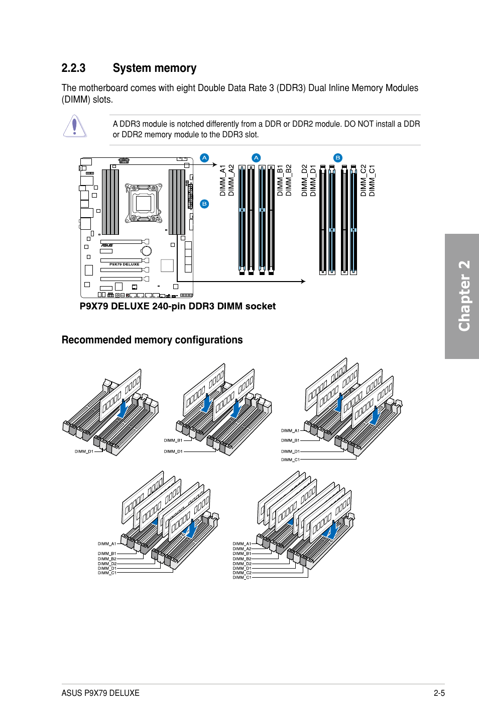 3 system memory, System memory -5, Chapter 2 | Asus P9X79 DELUXE User Manual | Page 27 / 176