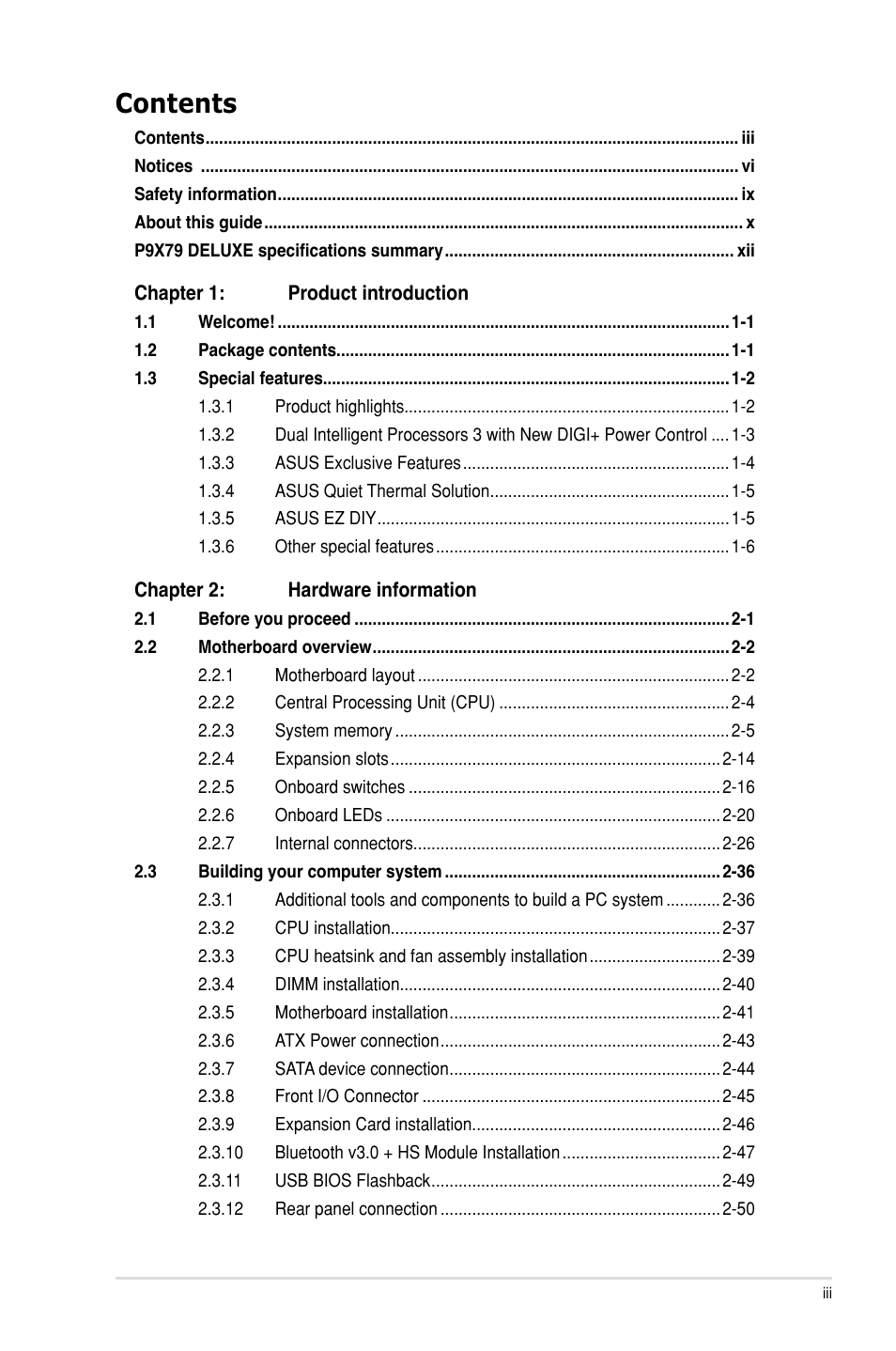 Asus P9X79 DELUXE User Manual | Page 3 / 176