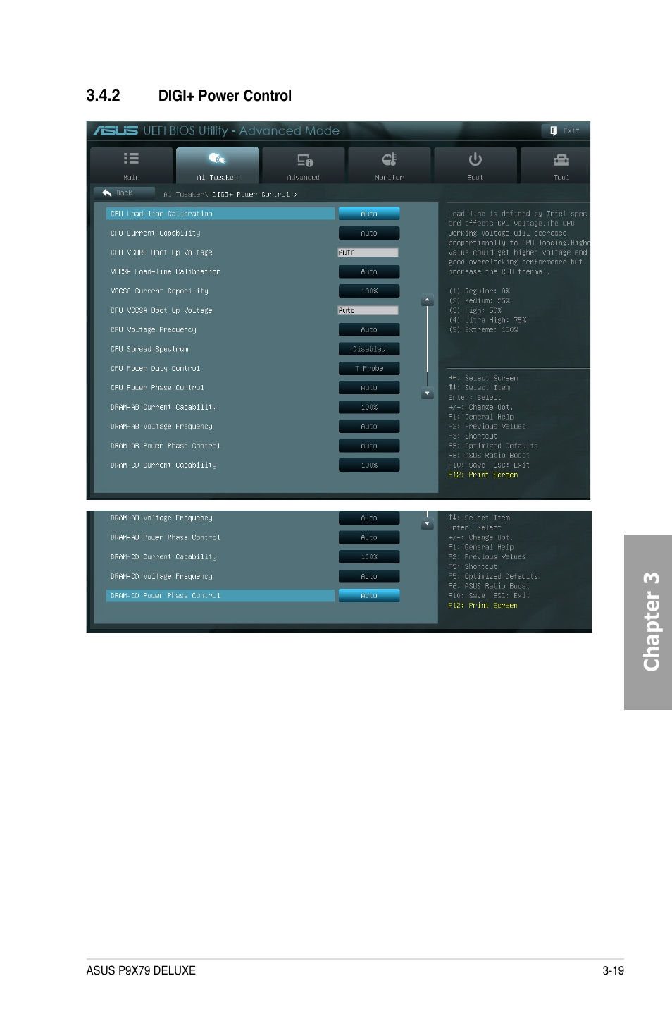 2 digi+ power control, Digi+ power control -19, Chapter 3 | Asus P9X79 DELUXE User Manual | Page 95 / 176