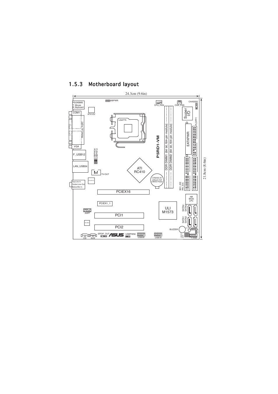 Super i/o, Pci1, Uli m1573 | Pci2 | Asus P5RD1-VM User Manual | Page 2 / 2
