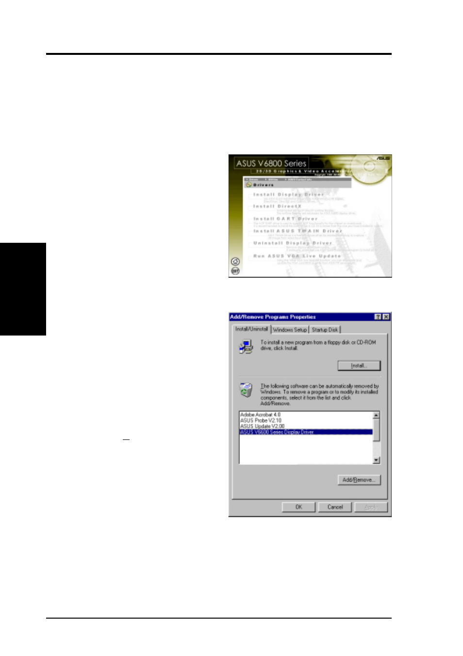 Software setup, Uninstall display driver | Asus AGP-V6800 Series User Manual | Page 26 / 76