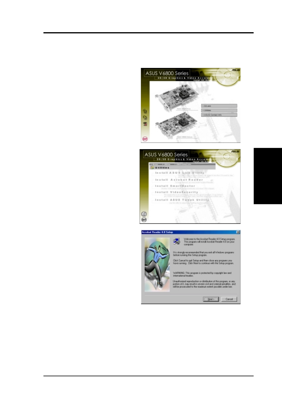 Software setup, Install acrobat reader | Asus AGP-V6800 Series User Manual | Page 29 / 76