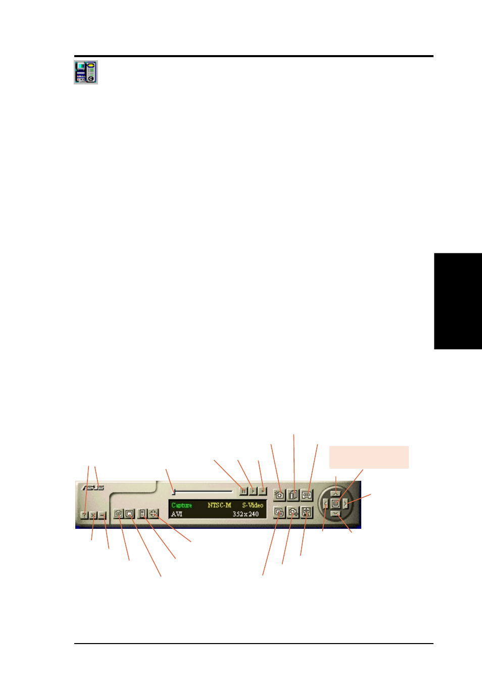 Software reference, Asus live utility, Asus main panel | File | Asus AGP-V6800 Series User Manual | Page 35 / 76