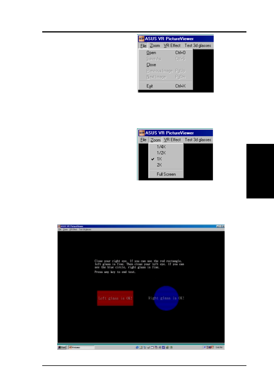 Software reference, Changing the view, Testing the 3d glasses | Asus AGP-V6800 Series User Manual | Page 69 / 76