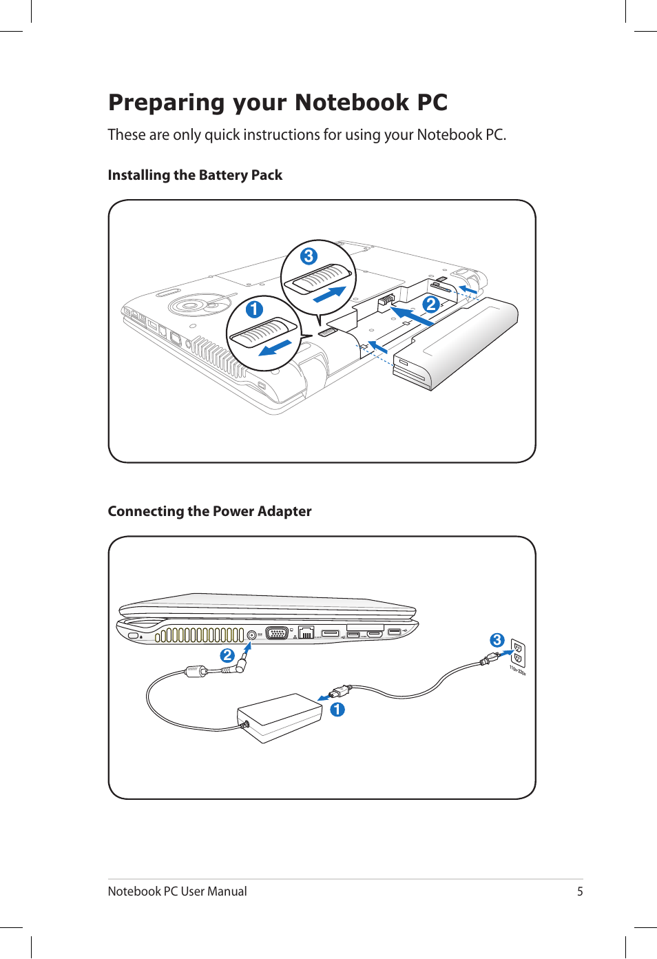 Preparing your notebook pc | Asus N71Vg User Manual | Page 5 / 28