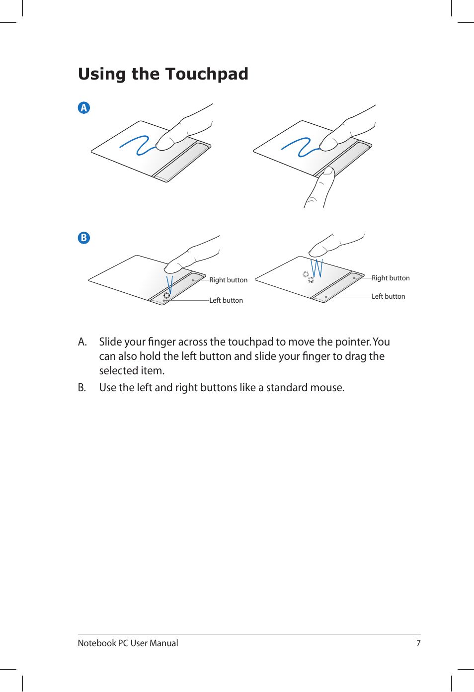 Using the touchpad | Asus N71Vg User Manual | Page 7 / 28