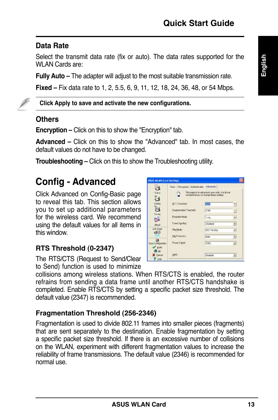 Config - advanced, Quick start guide | Asus WL-169gE User Manual | Page 14 / 309