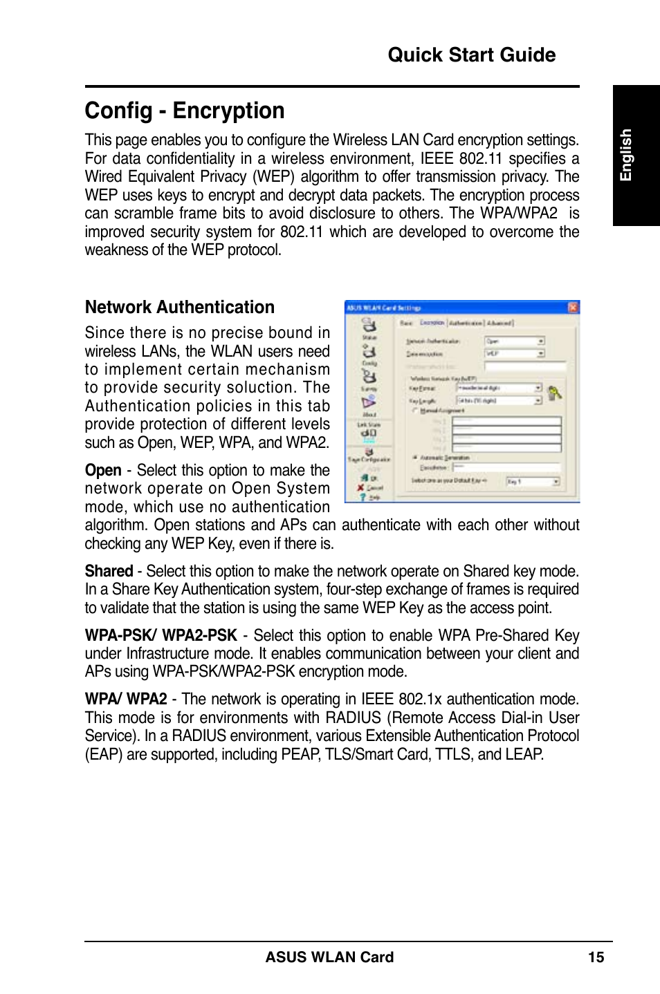 Config - encryption, Quick start guide | Asus WL-169gE User Manual | Page 16 / 309