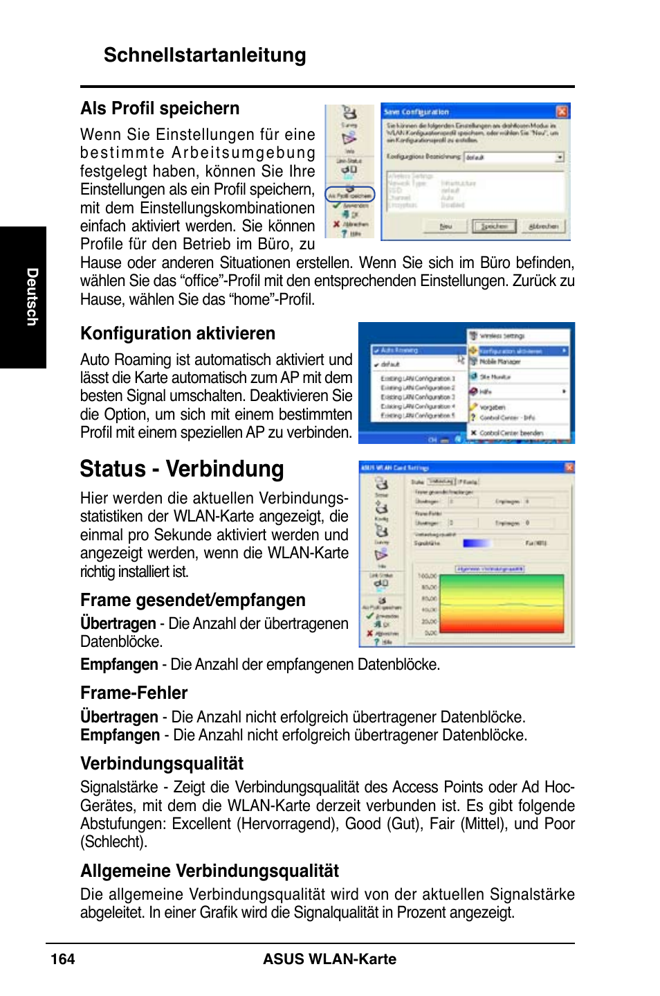 Status - verbindung, Schnellstartanleitung | Asus WL-169gE User Manual | Page 165 / 309