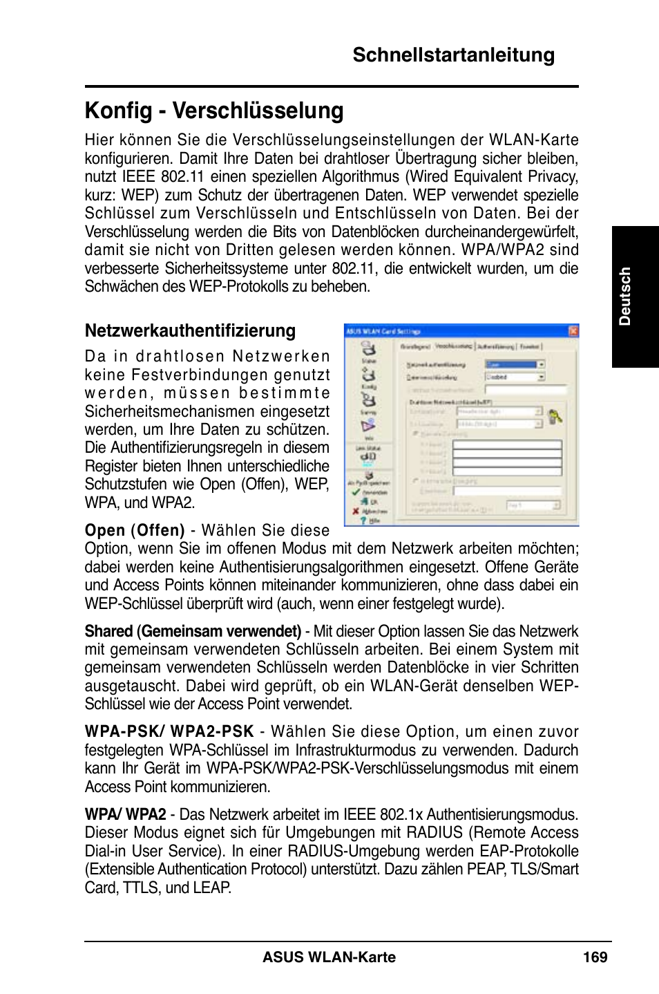 Konfig - verschlüsselung, Schnellstartanleitung | Asus WL-169gE User Manual | Page 170 / 309