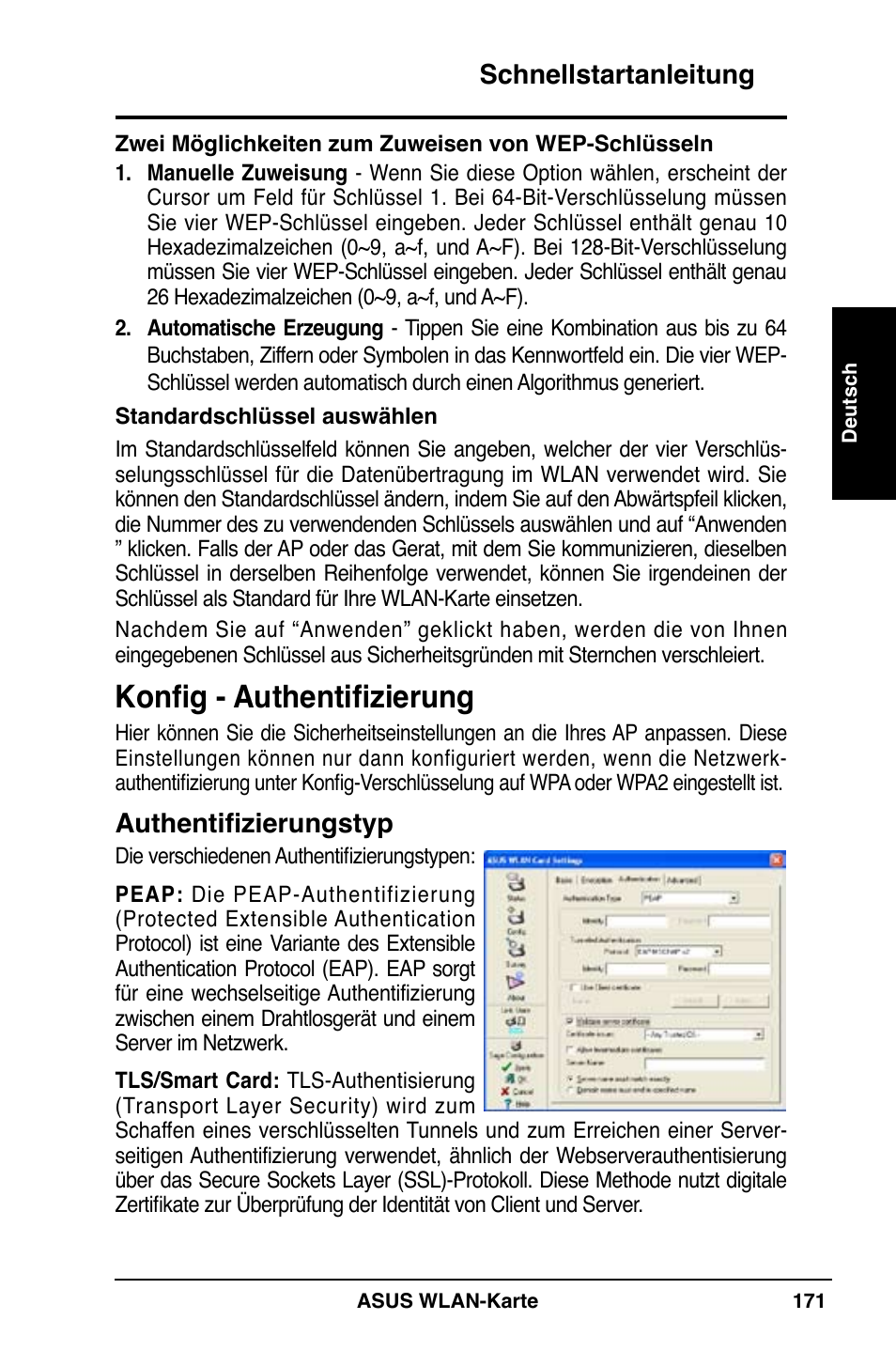 Konfig - authentifizierung, Schnellstartanleitung, Authentifizierungstyp | Asus WL-169gE User Manual | Page 172 / 309