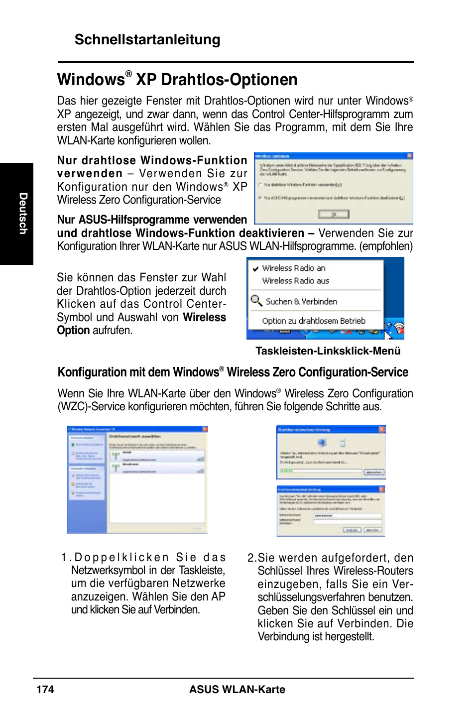 Windows, Xp drahtlos-optionen, Schnellstartanleitung | Asus WL-169gE User Manual | Page 175 / 309