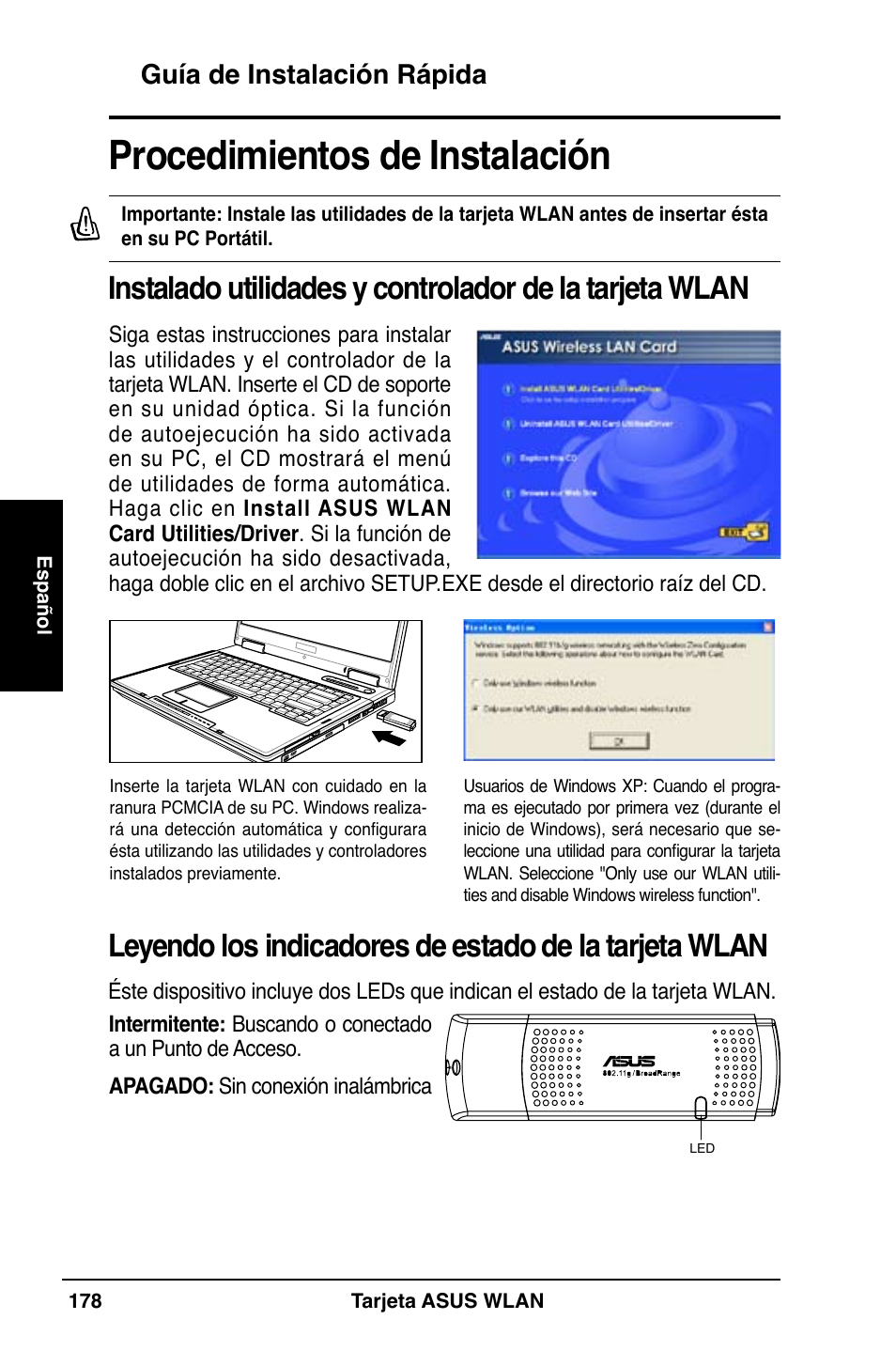 Procedimientos de instalación, Guía de instalación rápida | Asus WL-169gE User Manual | Page 179 / 309