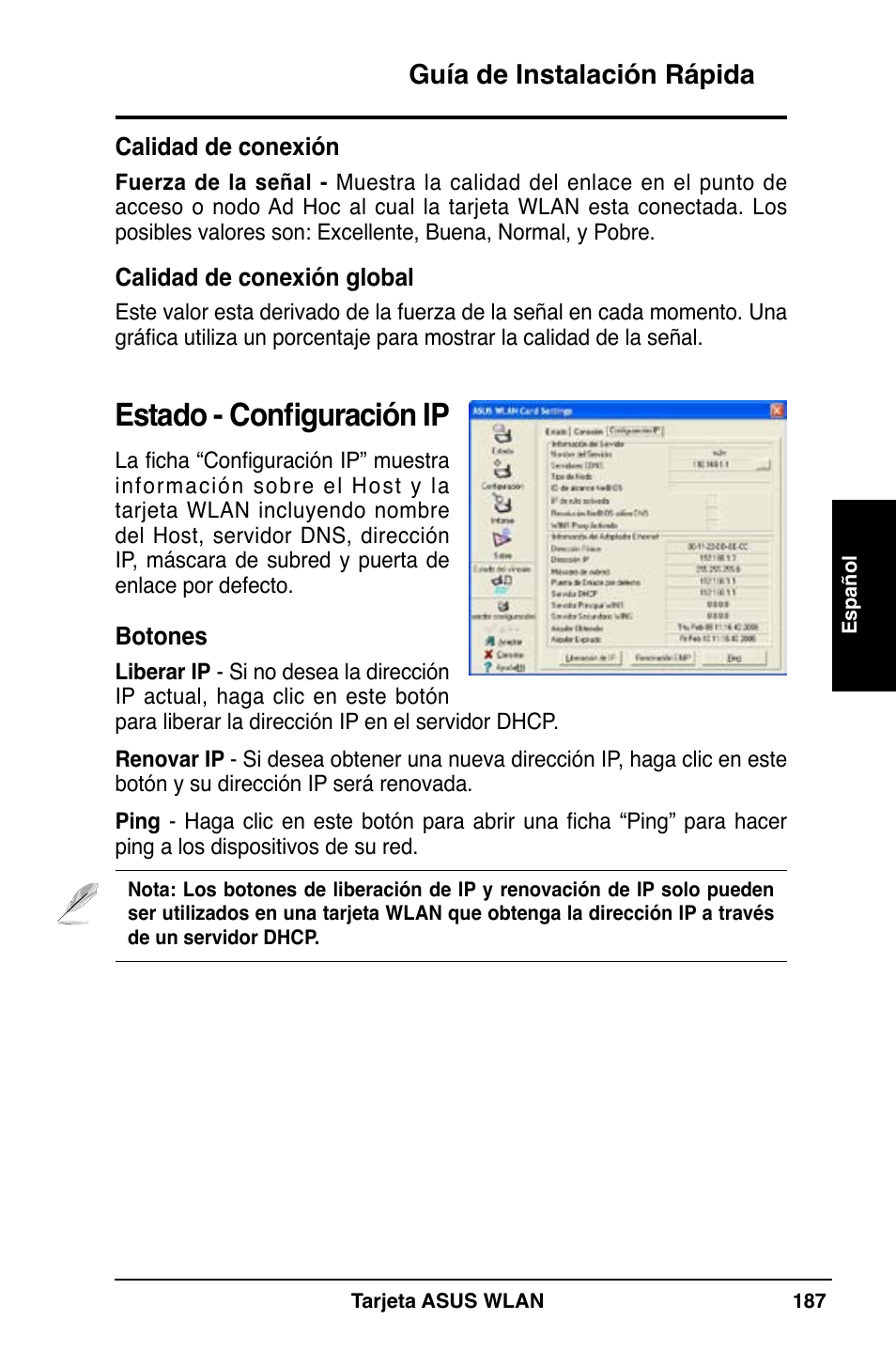 Estado - configuración ip, Guía de instalación rápida | Asus WL-169gE User Manual | Page 188 / 309