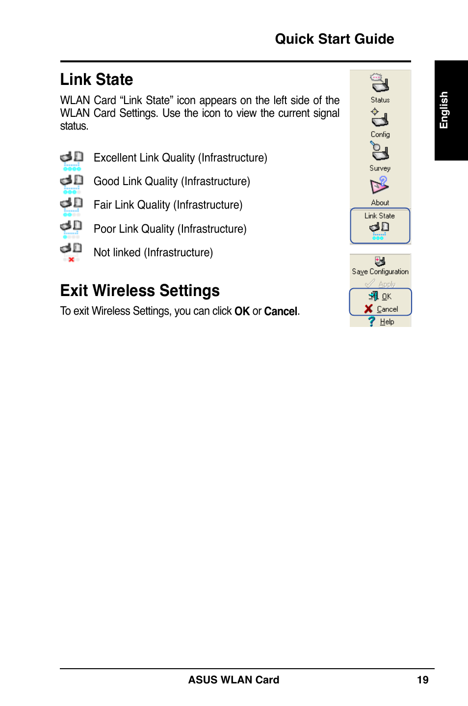 Link state, Exit wireless settings | Asus WL-169gE User Manual | Page 20 / 309