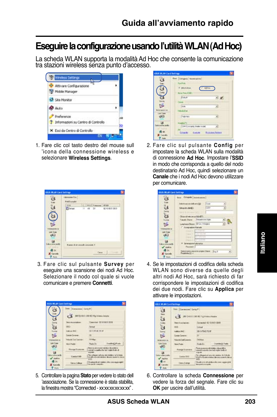 Guida all’avviamento rapido | Asus WL-169gE User Manual | Page 204 / 309